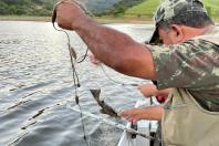 Em força-tarefa, o Instituto Água e Terra (IAT) apreendeu equipamentos de pesca irregular e se deparou com crimes ambientais ao longo da Represa do Capivari, em Campina Grande do Sul, na Região Metropolitana de Curitiba (RMC)