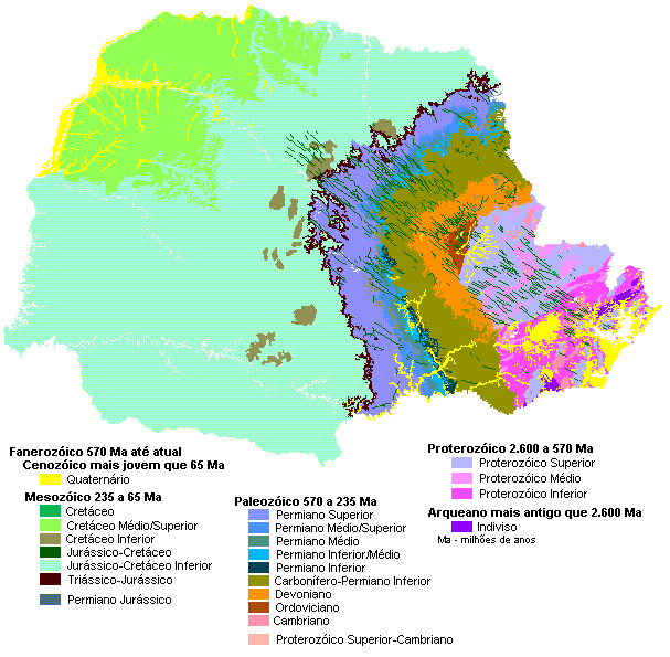 Mapa do Estado do Paraná com as Idades geológicas