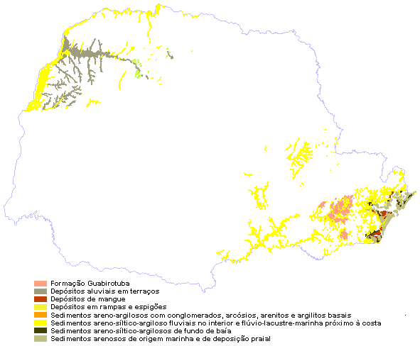 Mapa da cobertura sedimentar cenozóica