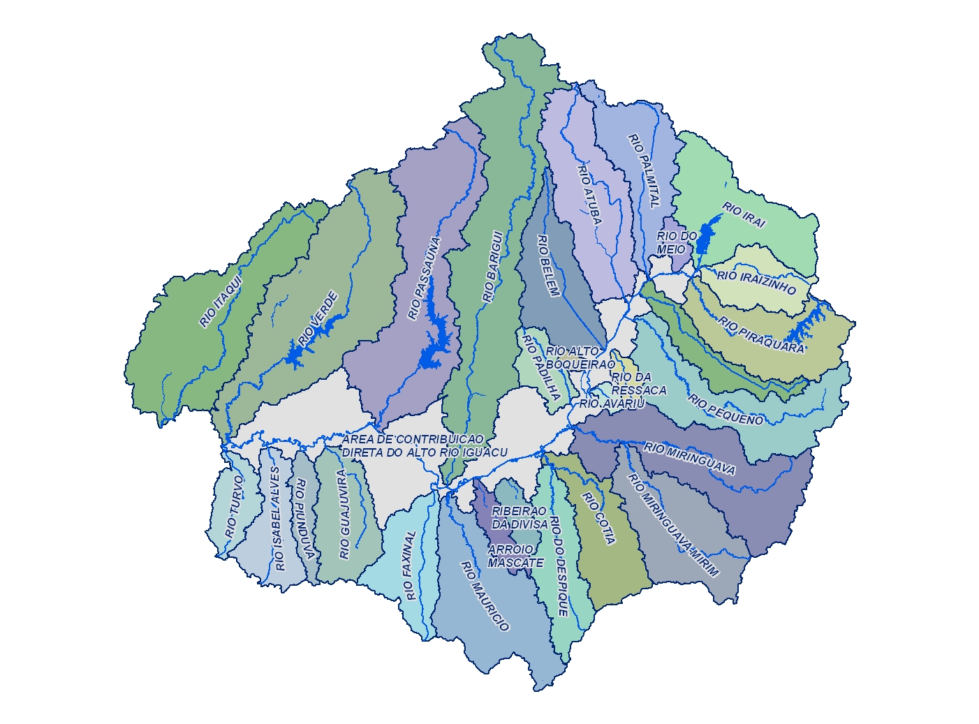 mapa das Sub-Bacias do Alto Iguaçu