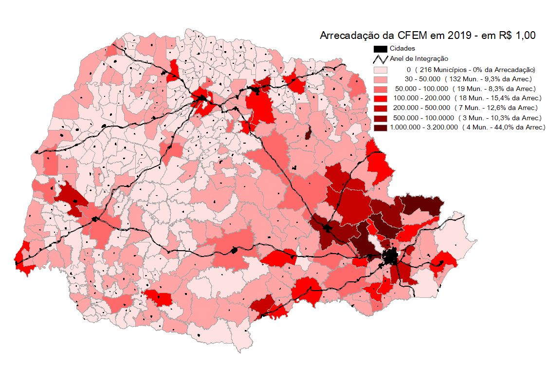 Mapa com a distribuição