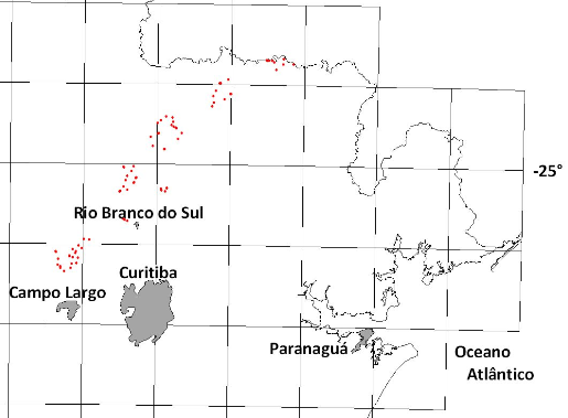 Pontos de Coleta da Geoquímica AJ2045