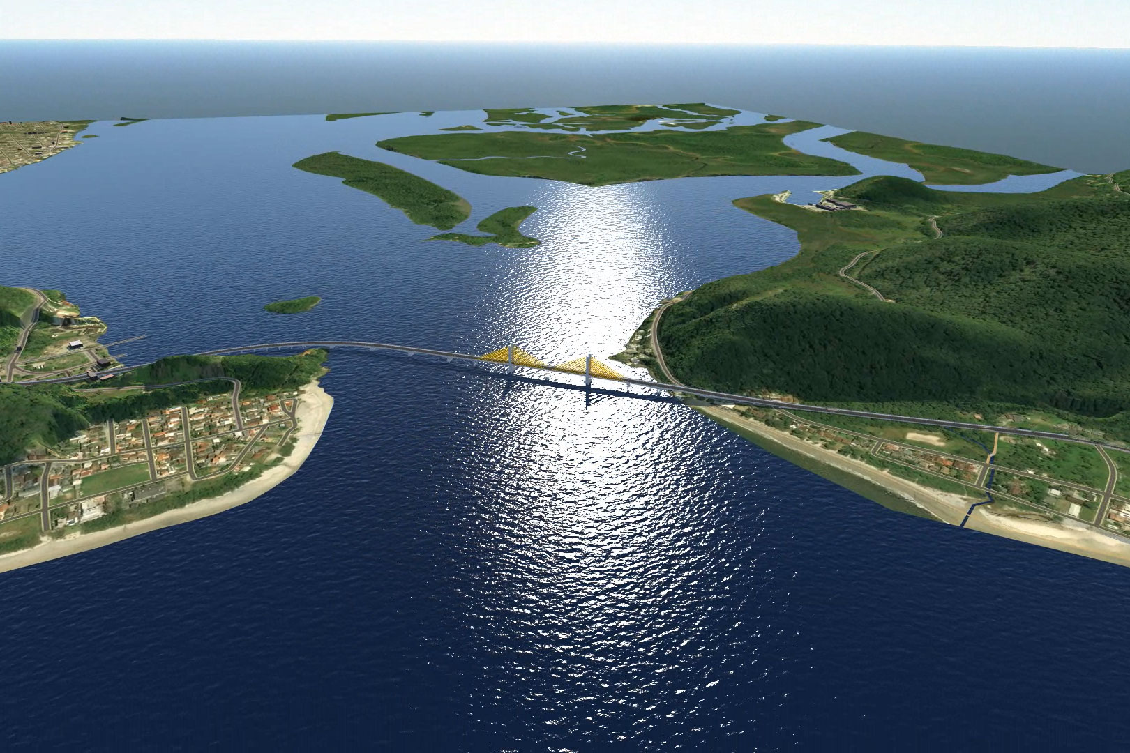 Foto de obras da Ponte de Guaratuba