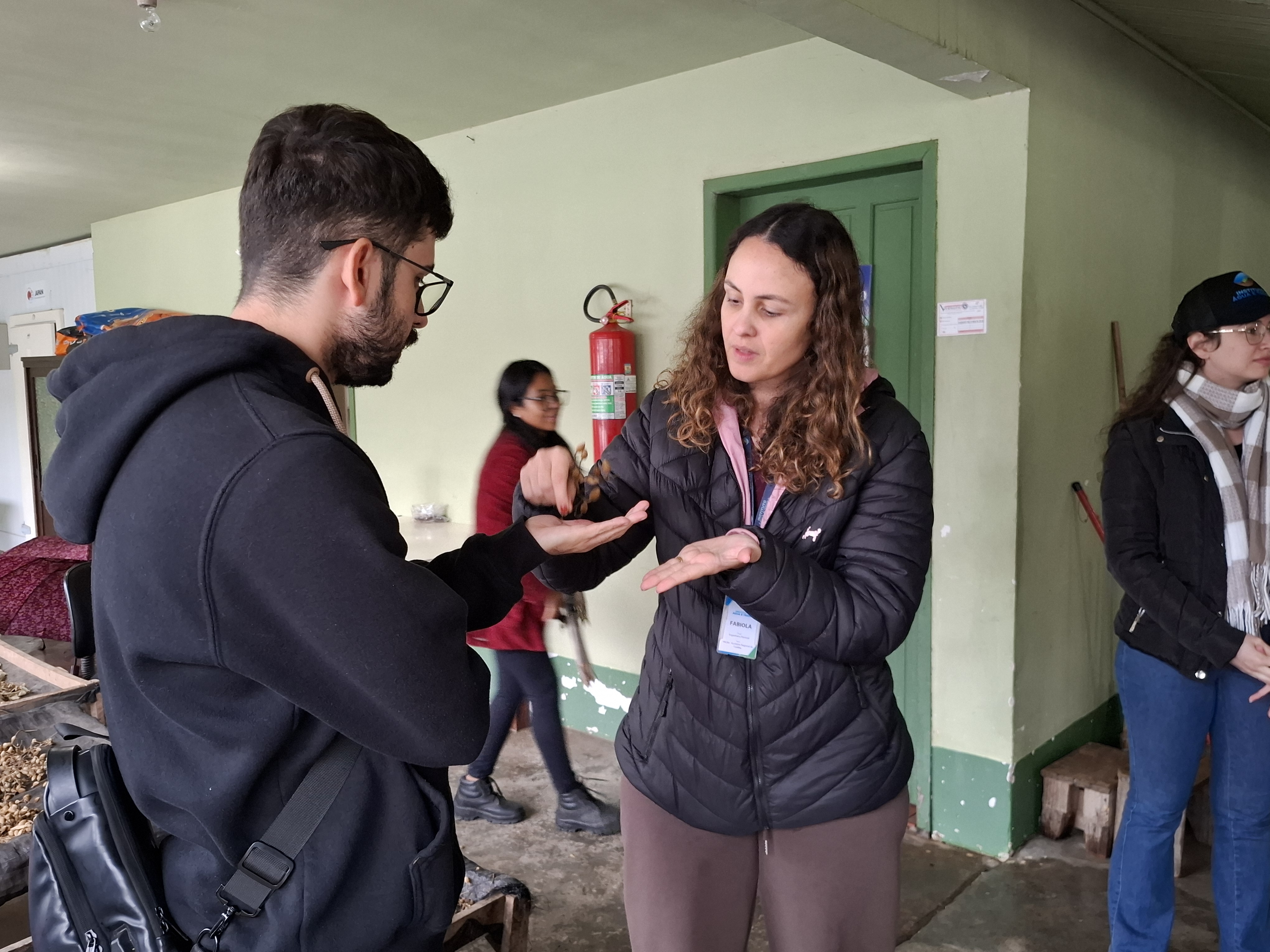 Foto de estudantes conhecendo viveiro do IAT