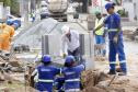 Obras de micro e macrodrenagem no municipio de Matinhos, que vão acabar com as enchentes e alagamentos nas ruas.. secretário do IAT Everton Luiz da Costa Souza deu coletiva para a imprensa no local das obras na praia de Caioba.