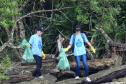 Voluntários limpando manguezal