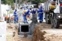 Obras de micro e macrodrenagem no municipio de Matinhos, que vão acabar com as enchentes e alagamentos nas ruas.. secretário do IAT Everton Luiz da Costa Souza deu coletiva para a imprensa no local das obras na praia de Caioba.