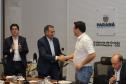 Curitiba, 18 de setembro de 2023 - O governador Carlos Massa Ratinha Jr., ao lado do ministro da Integração e do Desenvolvimento Regional, Waldez Góes, e do diretor da Agência Nacional das Águas, Felipe de Mello S. Cunha, assina o Termo de Adesão ao Pacto pela Governança da Água.