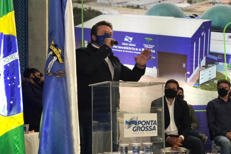 secretário estadual do Desenvolvimento Sustentável e do Turismo, Márcio Nunes, durante inauguração da usina termelétrica pública a biogás em Ponta Grossa, nos Campos Gerais, nesta sexta-feira (30). - Ponta Grossa, 30/04/2021