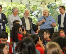 O governador do Paraná, Carlos Massa Ratinho Junior, inaugura o jardim de colmeias de abelhas nativas e a horta orgânica no Palácio Iguaçu.