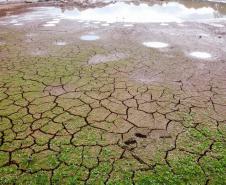 Foto aérea de paisagem seca com rachaduras