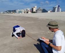 Biologos trabalhando na praia 