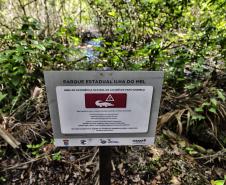 Foto de placa avisando sobre jacaré de papo amarelo