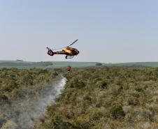 Foto de operação de queimada controlada no parque do Cerrado