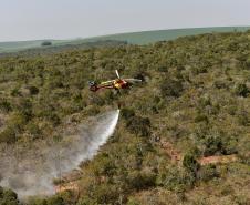 Foto de operação de queimada controlada no parque do Cerrado