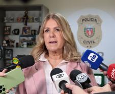 Foto de coletiva de imprensa na Polícia Civil