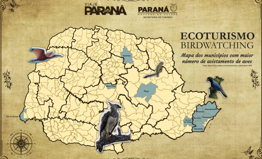 Mapa Birdwatching retrata a magnitude do turismo de observação no território paranaense