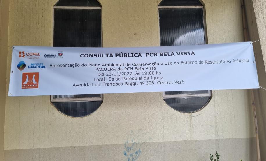 Foto de cartaz anunciando a Consulta Pública PCH Bela Vista