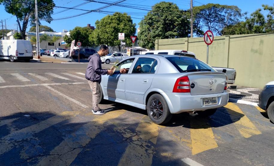 Representante do IAT entregando mudas a um civil em seu carro.
