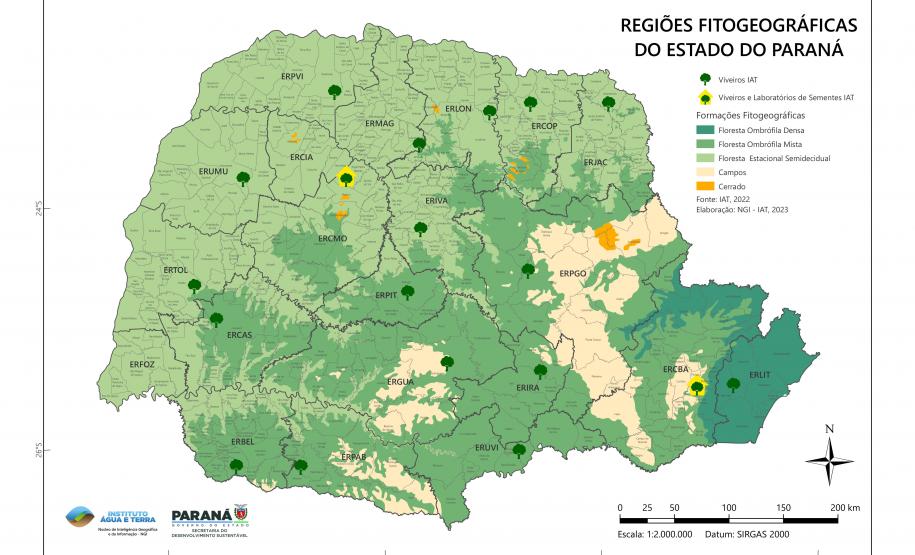 Mapa das regiões fitogeográficas do Paraná