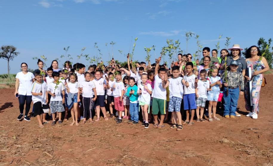Grupos de alunos da rede pública de ensino posando para foto