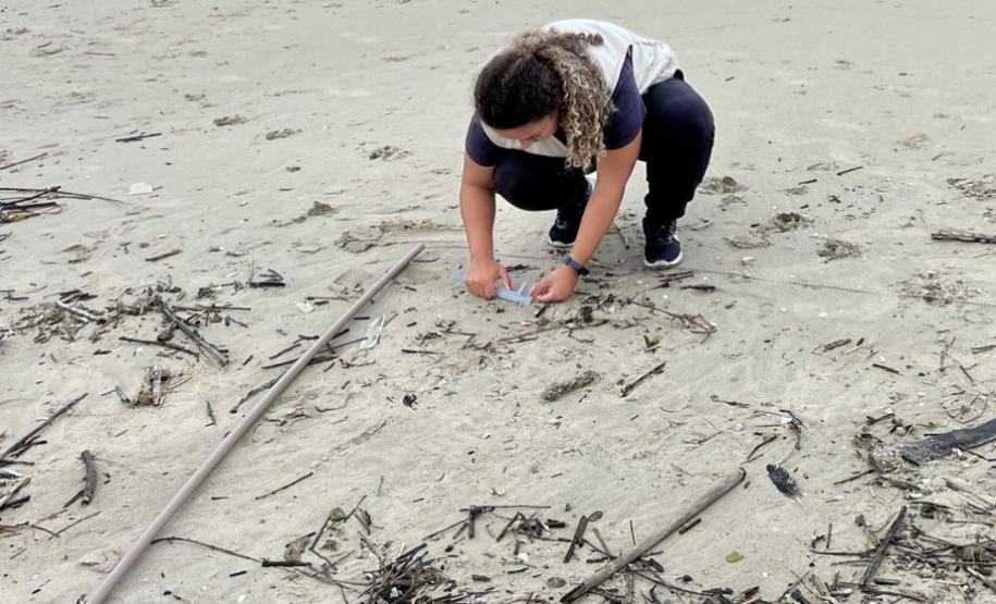 Biologa trabalhando na praia