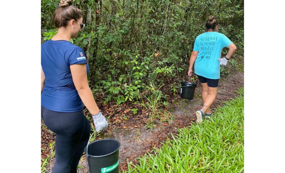 Foto de voluntários durante limpeza