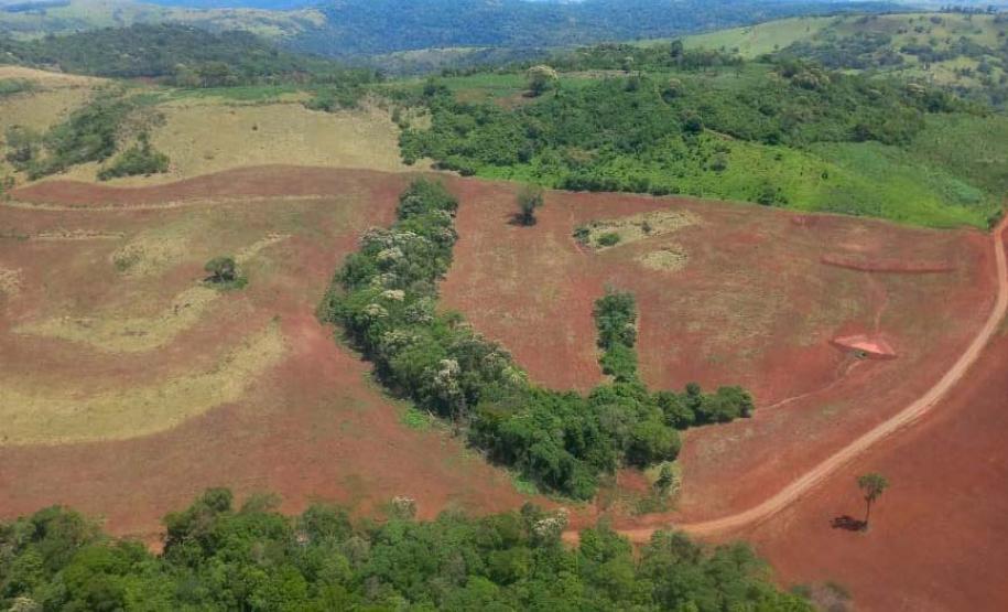 VISÃO AÉREA DE ÁREA DESMATADA