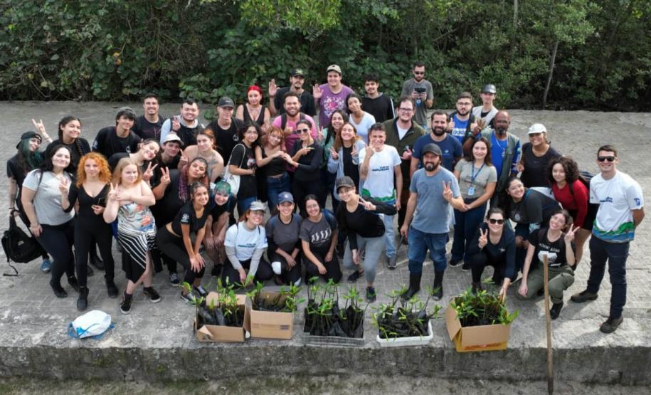 Foto de voluntários durante plantio de mudas
