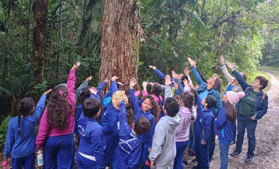 Foto de crianças em visita a parque estadual