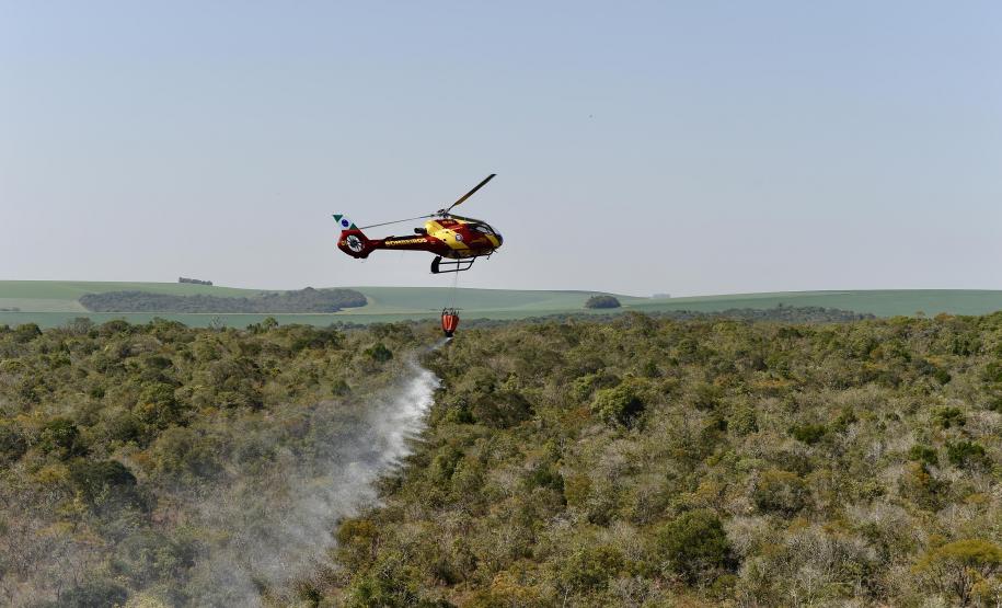 Foto de operação de queimada controlada no parque do Cerrado
