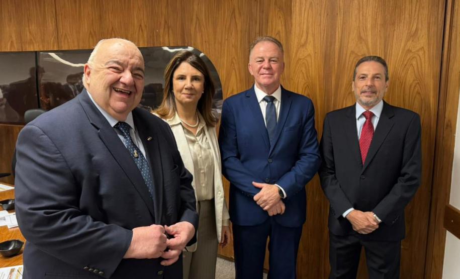 Foto do secretário em reunião com autoridades