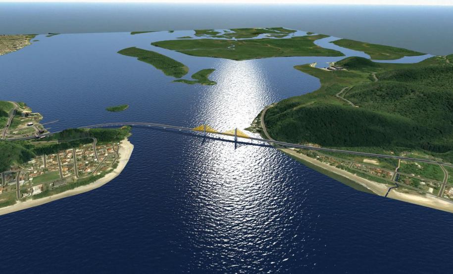 Foto de obras da Ponte de Guaratuba